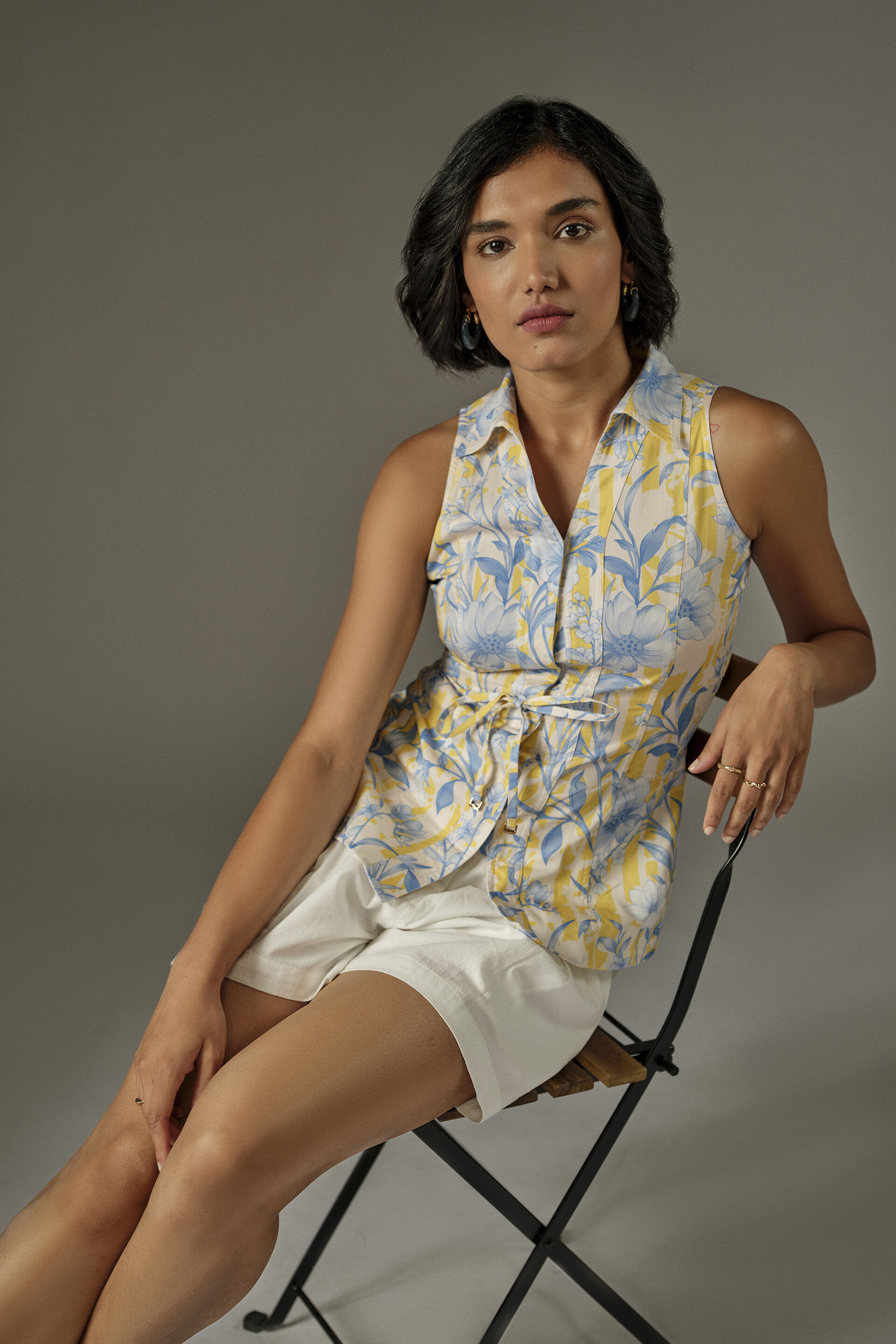 Raya Yellow Print Collared Top